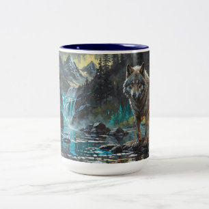 Caneca De Café Em Dois Tons Rocky Mountain Cinza Wolf Art
