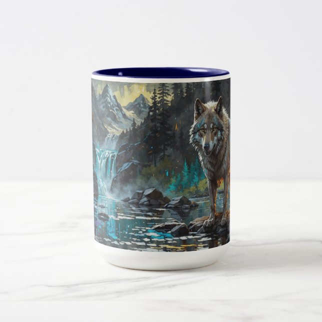 Caneca De Café Em Dois Tons Rocky Mountain Cinza Wolf Art (Centro)
