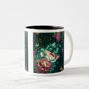 Caneca De Café Em Dois Tons Rococo Decoração Floral de Dois Tons Mug, 11 Oz