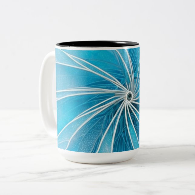 Caneca De Café Em Dois Tons Roda Azul Claro e Prata (Frente Esquerda)