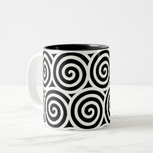 Caneca De Café Em Dois Tons Rodar os círculos espirais a preto e branco