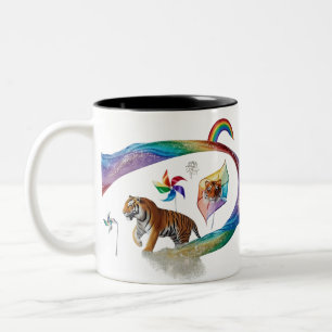 Caneca De Café Em Dois Tons Rodopio de Tigre Arco-Íris Surrealista Dinâmico de