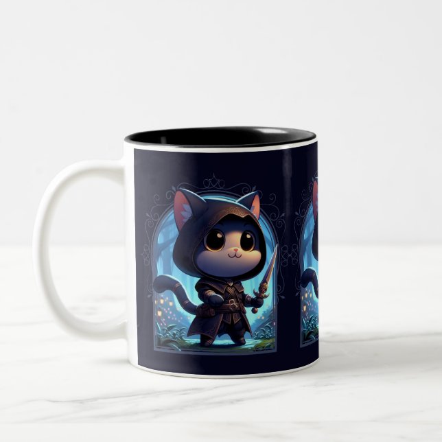Caneca De Café Em Dois Tons Rogue Feline Fantasy Adventure (Esquerda)