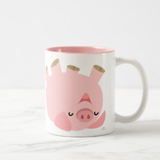 Caneca De Café Em Dois Tons Rolamento bonito sobre o porco dos desenhos