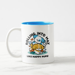 Caneca De Café Em Dois Tons Rolando Para Maio Como Pups Felizes - Cachorro Pri