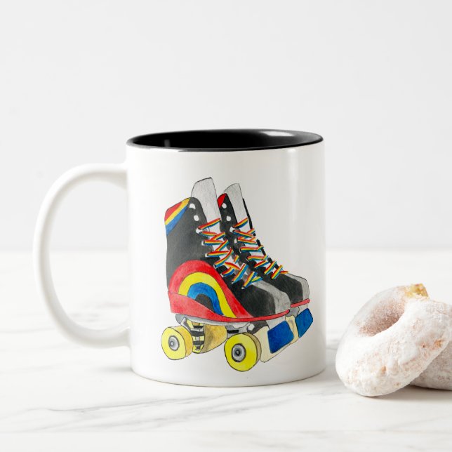 Caneca De Café Em Dois Tons Rollerskates retro 80 (Com Donut)
