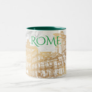 CANECA DE CAFÉ EM DOIS TONS ROMA, FAUX DOURADO+SOUVENIENTES DO VIAGEM MARBLE