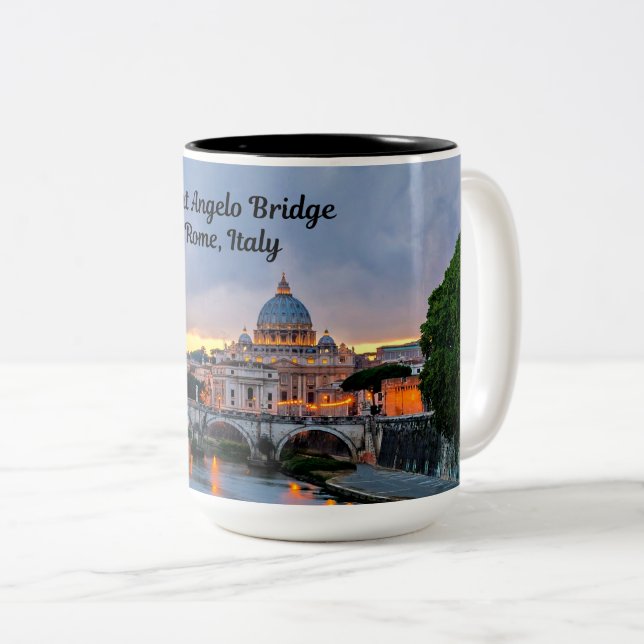 Caneca De Café Em Dois Tons Roma, Itália - Ponte Santo Ângelo, (Frente Esquerda)