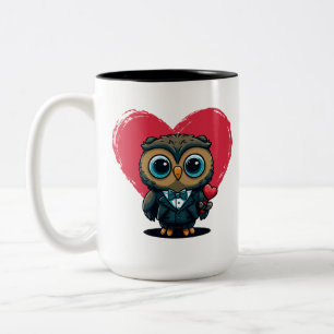Caneca De Café Em Dois Tons Romance de dia de os namorados com o Adorable Owl 
