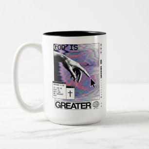 Caneca De Café Em Dois Tons Romanos 8:31 Mão de Deus Cyberpunk Glitch Art