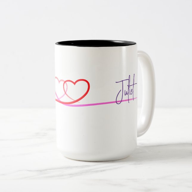 Caneca De Café Em Dois Tons Romeu Personalizado e Juliet Heart Love Mug (Frente Esquerda)