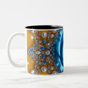 Caneca De Café Em Dois Tons Rosa Azul Ornamental Luxuosa com Diamante