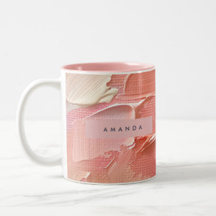 Caneca De Café Em Dois Tons Rosa Bege e Pêssego Personalizados em Pó de Rosto
