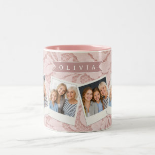 Caneca De Café Em Dois Tons Rosa Bege Personalizado com Renda Floral Romântica