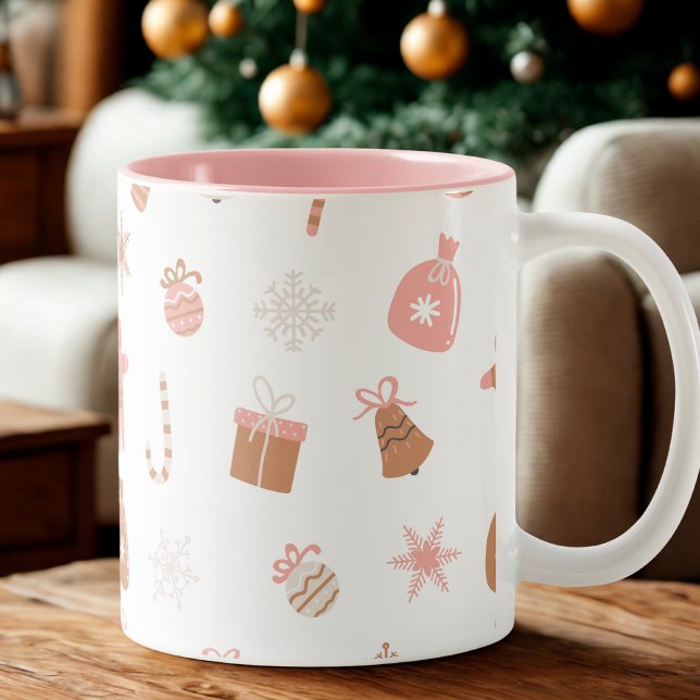 Caneca De Café Em Dois Tons Rosa Bonita Pensou Natal (Criador carregado)