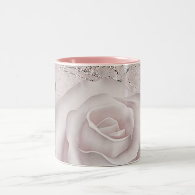 Caneca De Café Em Dois Tons Rosa Branca Enrubescida Glam Moderno Mármore Shabb (Centro)