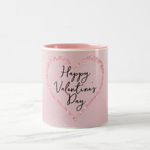 Caneca De Café Em Dois Tons Rosa Brilho Script Romântico Dia dos Namorados