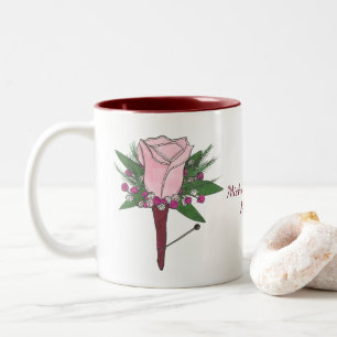 Caneca De Café Em Dois Tons Rosa de Casamento Personalizado - Mug Flor Boutonn
