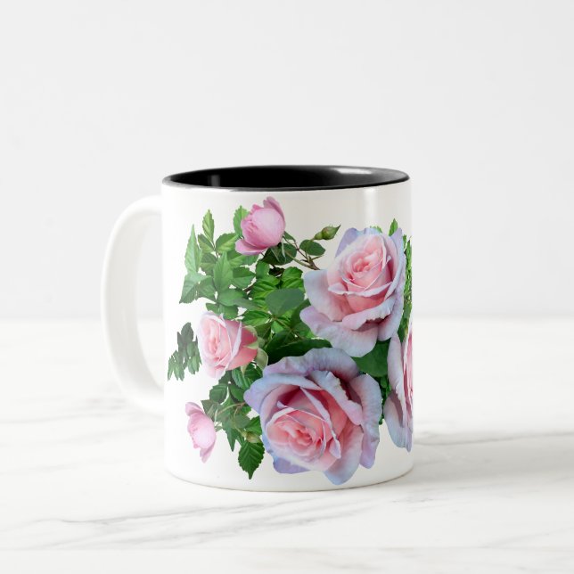 Caneca De Café Em Dois Tons Rosa de Flor Rosa (Frente Esquerda)