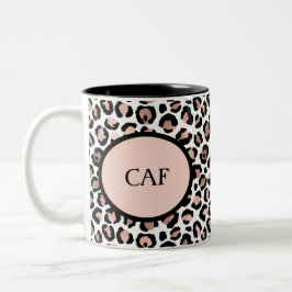 Caneca De Café Em Dois Tons Rosa de Ouro Monograma Estampa de Leopardo Preto C