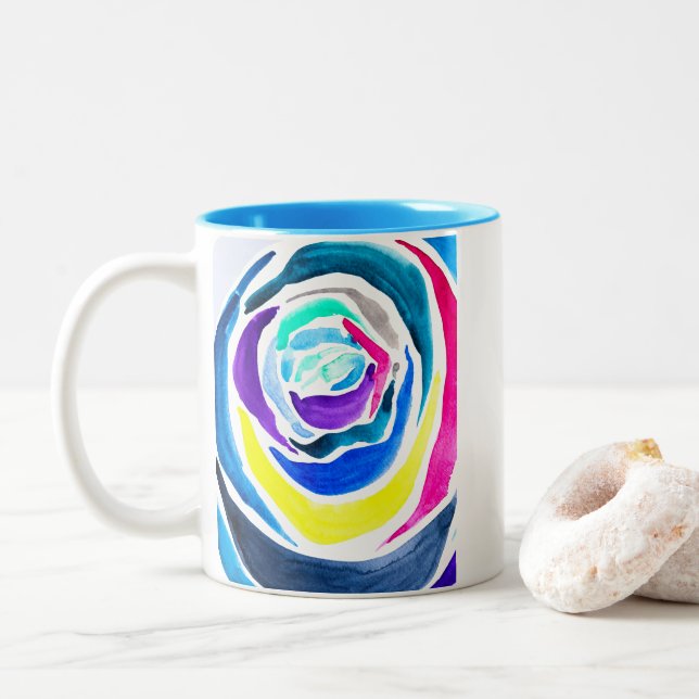 Caneca De Café Em Dois Tons Rosa de pop azul (Com Donut)