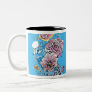Caneca De Café Em Dois Tons Rosa de Watercolor Arte Florestal Blue Budgie