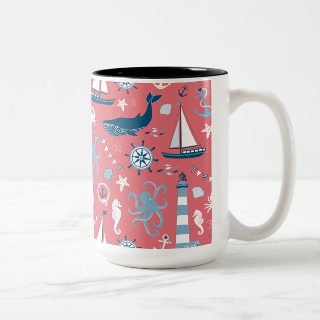 Caneca De Café Em Dois Tons Rosa do oceano náutico (Direita)