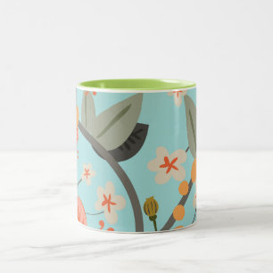 Caneca De Café Em Dois Tons Rosa e Flores do Wallpaper Vintage
