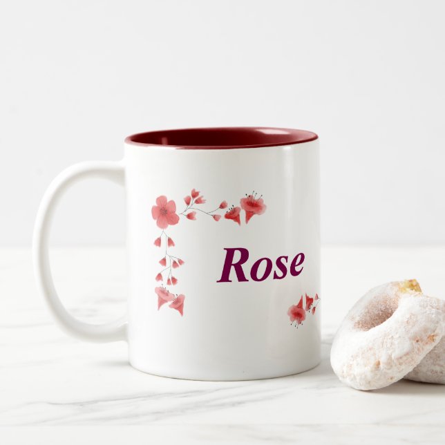 Caneca De Café Em Dois Tons Rosa Mug - Taça de Café Personalizada com Uma (Com Donut)