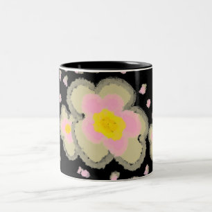 Caneca De Café Em Dois Tons Rosa no Abstrato de Flor de Cor-de-Água Negra