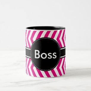 Caneca De Café Em Dois Tons Rosa quente e Chevron branco minúsculo