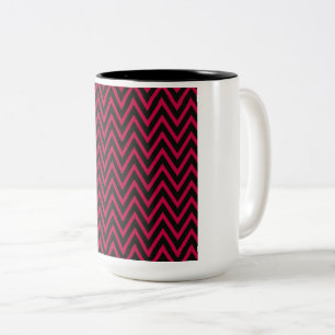 Caneca De Café Em Dois Tons Rosa Quente e Preto Xadrez – Padrão Ziguezague Elé