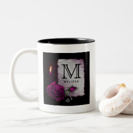 Caneca De Café Em Dois Tons Rosa, Vela, Pergaminho e Bloqueio Gótico