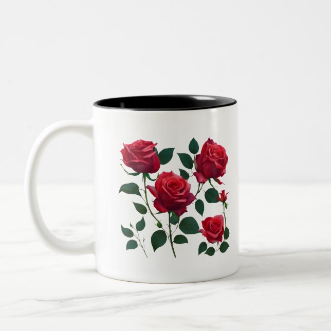 Caneca De Café Em Dois Tons Rosa vermelha Buquê (Esquerda)