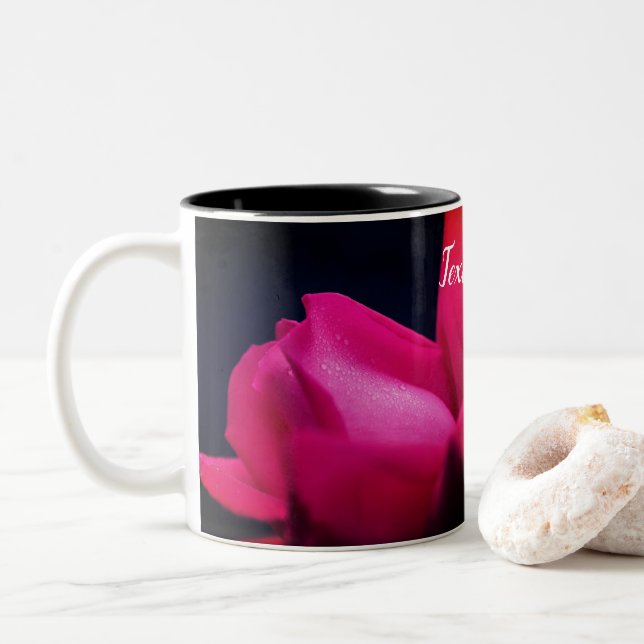 Caneca De Café Em Dois Tons Rosa vermelha Flor para Cima Personalizado (Com Donut)