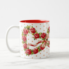 Caneca De Café Em Dois Tons Rosa vermelha Floral Coração Vermelhos Elegante