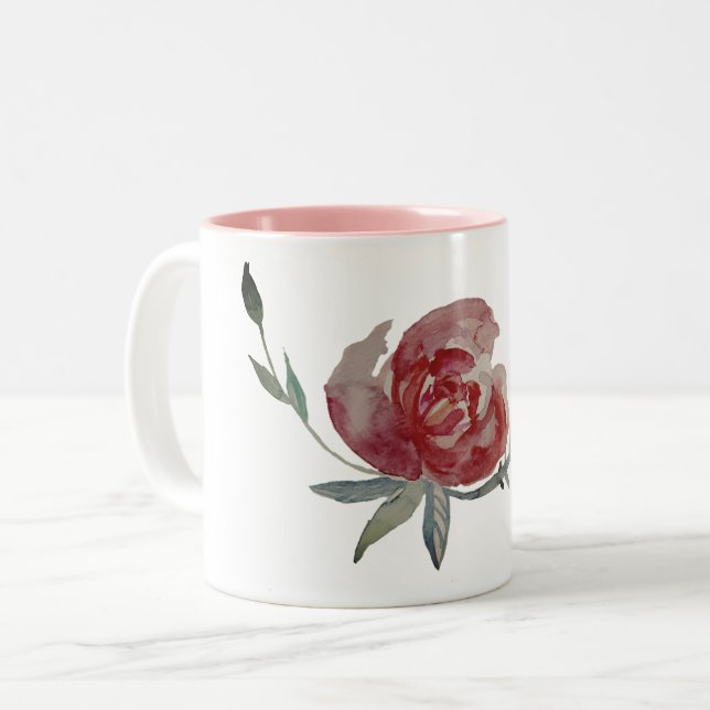 Caneca De Café Em Dois Tons Rosa Watercolor Mug (Frente Esquerda)