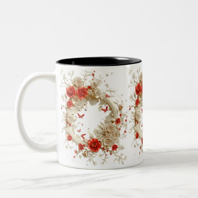 Caneca De Café Em Dois Tons Rosas 3D Elegantes, Abelhas E Beleza Botânica (Esquerda)