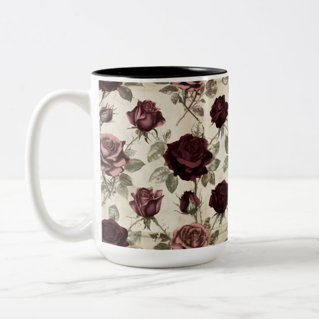 Caneca De Café Em Dois Tons Rosas Antigas (Esquerda)