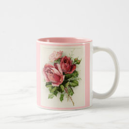 Caneca De Café Em Dois Tons Rosas Antigos de Arte Vintage