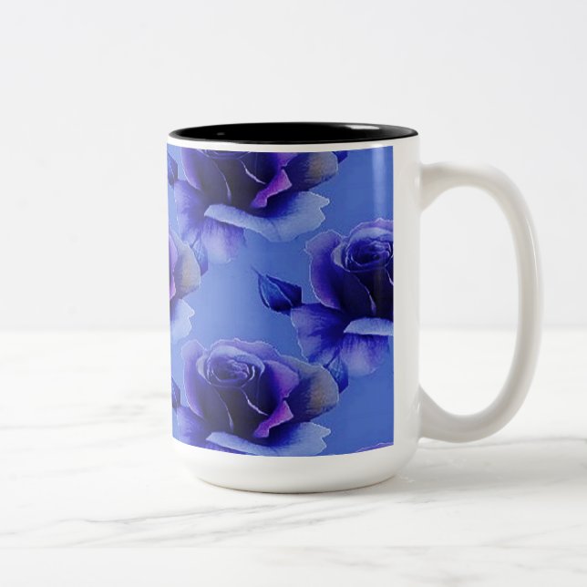 Caneca De Café Em Dois Tons Rosas Azuis Padrões Florais Coffee Mug (Direita)