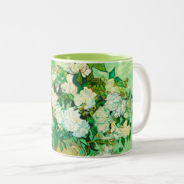 Caneca De Café Em Dois Tons Rosas Brancas de Van Gogh (Frente Esquerda)