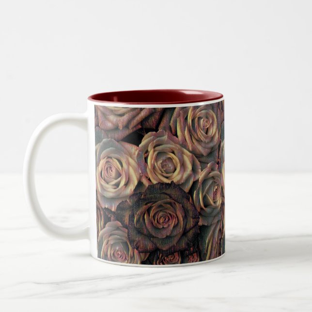 Caneca De Café Em Dois Tons Rosas castanhos, laranja, cobre e ouro (Esquerda)
