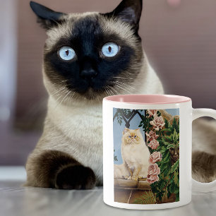 Caneca De Café Em Dois Tons Rosas de Gato Persa - Secagem