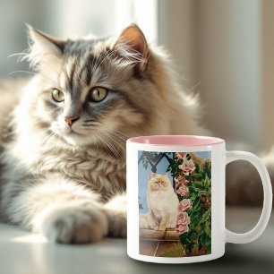 Caneca De Café Em Dois Tons Rosas de Gato Persa - Secagem