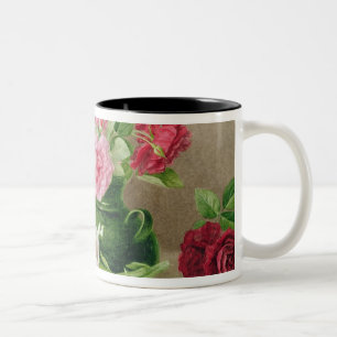 Caneca De Café Em Dois Tons Rosas e lírios