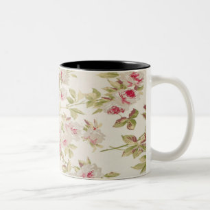 Caneca De Café Em Dois Tons Rosas femininos gastos chiques do vintage