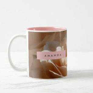Caneca De Café Em Dois Tons Rosas Florais Personalizadas Elegantes Blush Cream