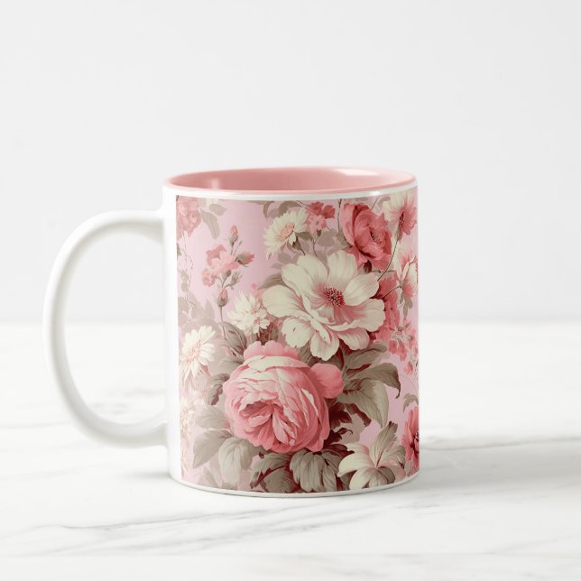 Caneca De Café Em Dois Tons Rosas rosa e Cosmos Brancos da Aquicultura (Esquerda)