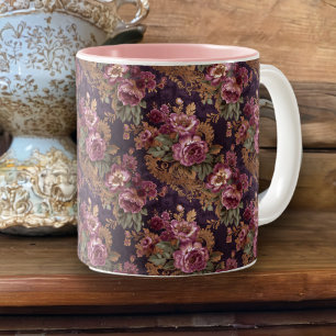 Caneca De Café Em Dois Tons Rosas roxas vitorianas de rendas Elegantes